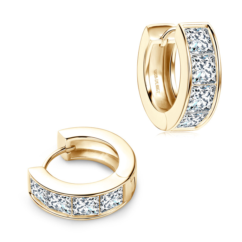 Chic Women's Moissanite Diamond Earrings in Sterling Silver, Sparkling Square Ear Ornaments