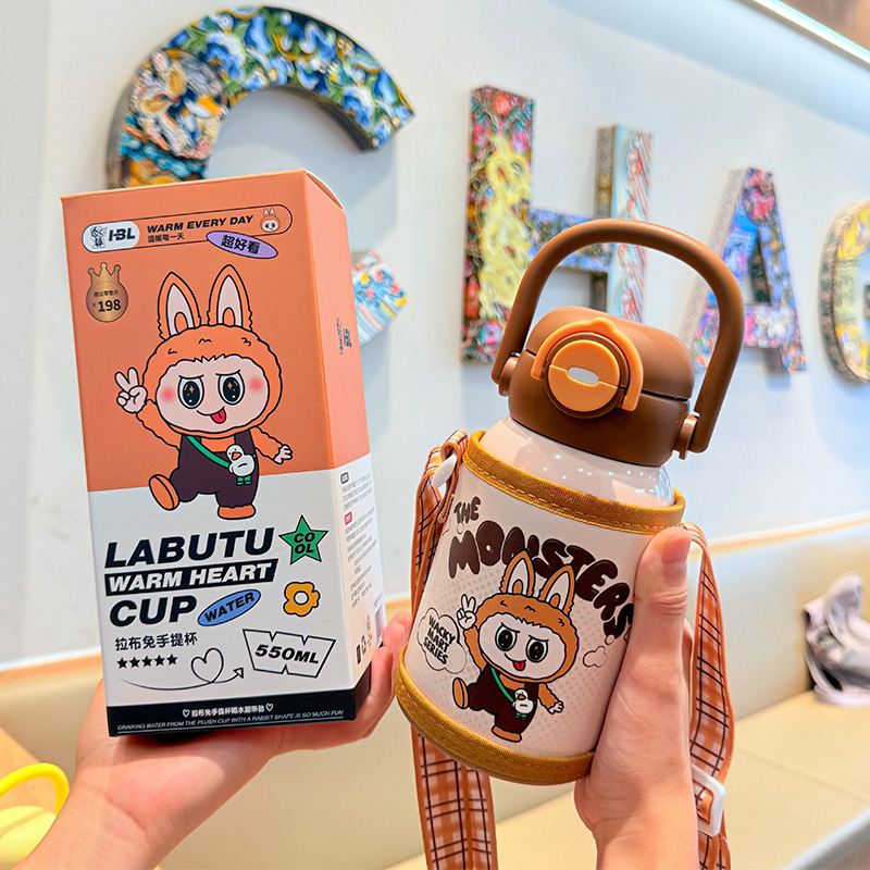 新款卡通拉布兔儿童保温杯高颜值316不锈钢吸管杯便携式上学水杯|undefined