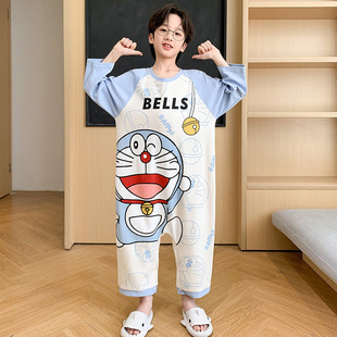 Boys' Pajamas Children's Pure Cotton Long-Sleeved Kick-Proof Cartoon Handsome Boy Big Boy Student Spring and Autumn Sleeping Bag