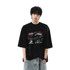 MRNEARLY アメリカンレトロレター半袖Tシャツメンズトレンドブランドカップルゆったりレイジースタイル夏半袖トップス