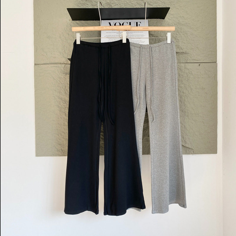 Korean Style High-Waisted Slimming Elastic Waist Drawstring Non-Stick Leg Straight Pants for Women Summer Simple and Versatile Casual Pants