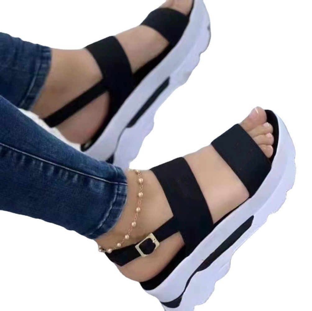 2023 Summer New Large Size Foreign Trade Women's Shoes Wide Side One Word With Sweet Wind Thick Bottom Wedge Sandals Women_voghion.com