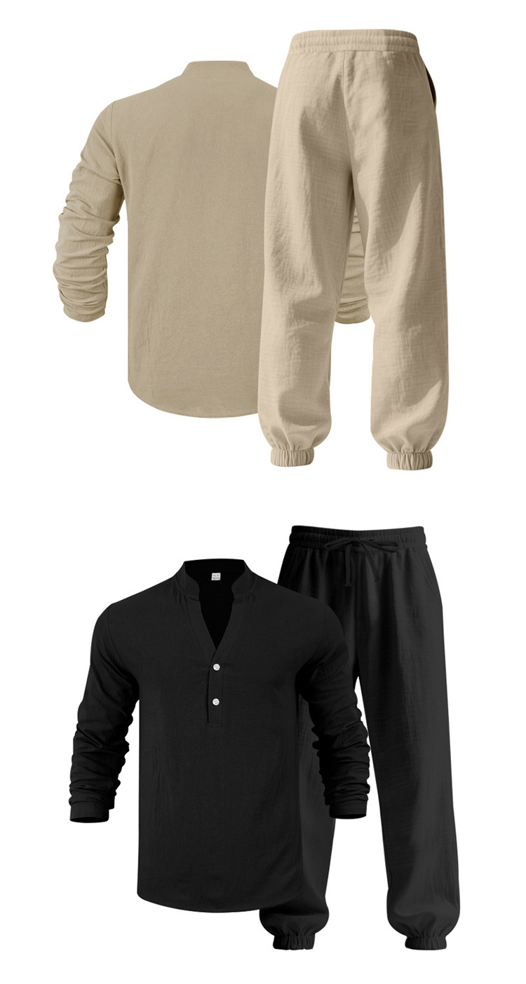 Completo uomo camicia henry e pantaloni in lino casual_voghion.com