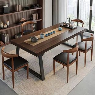 Large Tea Table with Five Chairs and Tea Set, New Chinese Style Living Room Tea Table, Office Tea Making Coffee Table