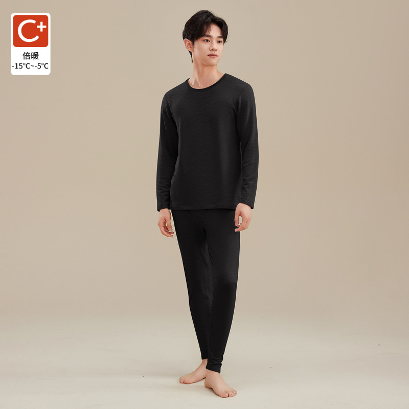 男士德绒发热保暖内衣套装羊毛蚕丝蛋白冬季抗菌加绒加厚秋衣秋裤|undefined