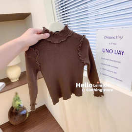 韩国儿童内搭木耳领上衣秋2025新款女宝宝针织打底衫女童毛衣冬装