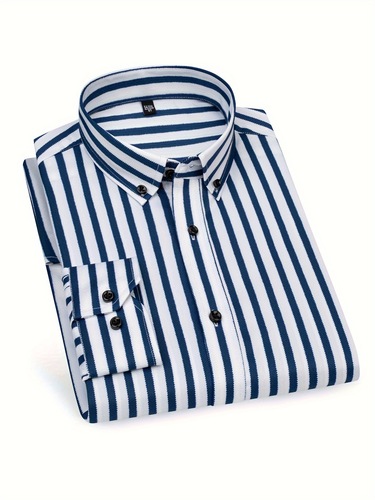 Men's Slim Fit Striped Shirt Casual Polyester 95% Spandex