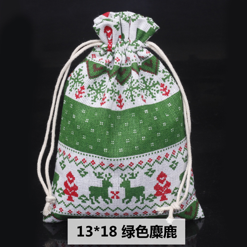 Ventas calientes de impresión de paquetes de cuerda de dibujo bolsas de impresión logotipo de lino bolsa de tela para el medio ambiente bolsa de almacenamiento de artículos 13 * 18