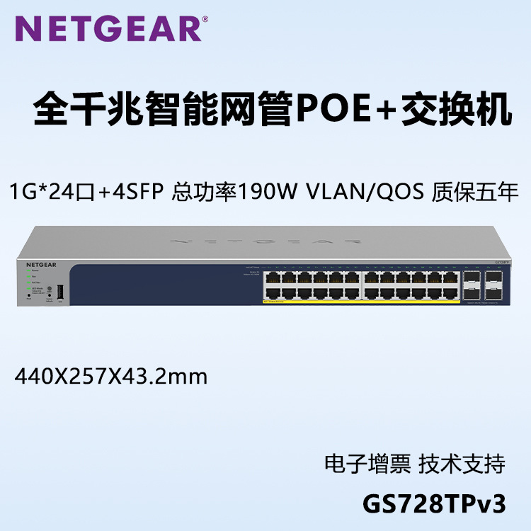 National Bank Netgear/network GS728TP 4 Fiber Port 24-port Gigabit Smart Network Tube Switch Saver for 5 Years