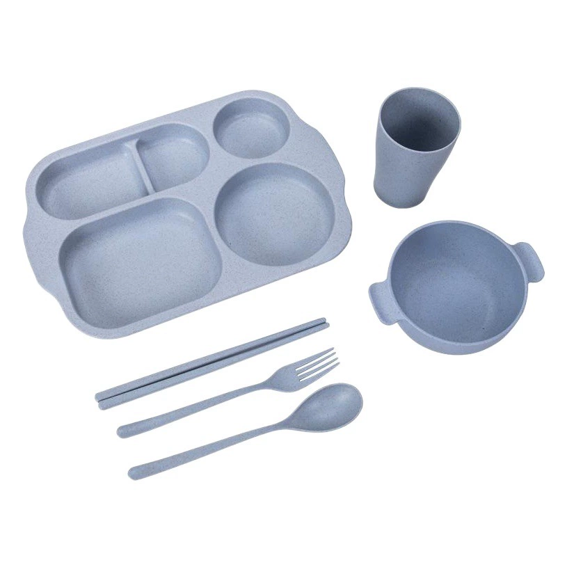 Креативная пластиковая посуда из пшеничной соломы, костюм из шести предметов, детский сетчатый стол, чаша, ложка