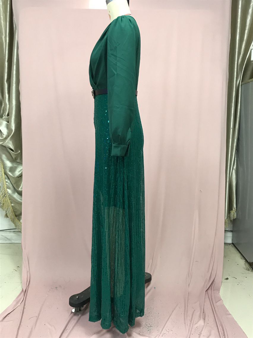 Elegant Women's Jumpsuit With Sequin Detail And V-neck Design_voghion.com