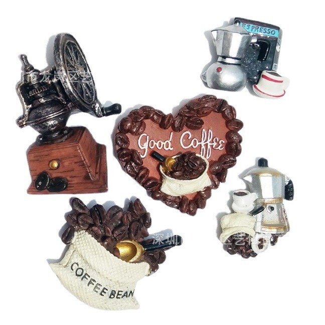 Nordic Style Coffee-Themed Cultural and Creative American Retro Coffee Latte Resin Fridge Magnets Coffee Bean Decorative Magnets