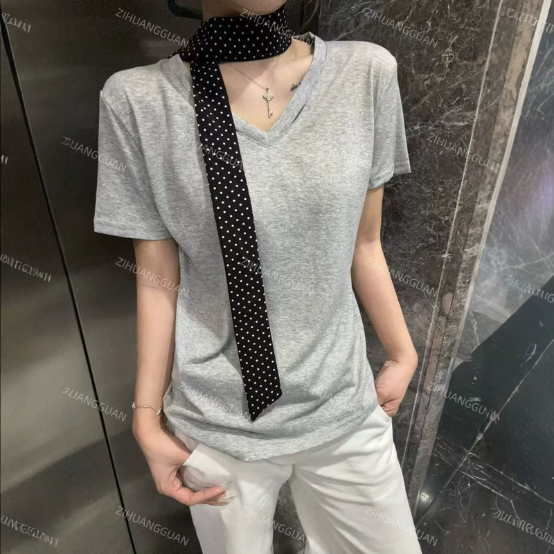 2026 New Summer Style Korean Style Fashionable and Versatile Slim-Fitting Short-Sleeved T-Shirt Top with Polka Dots and Fluttering Collar for Women