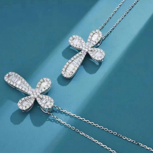 Drop-shaped cross pendant 0.280 karat natural water drop white diamond stud earrings 18k gold necklace pendant women