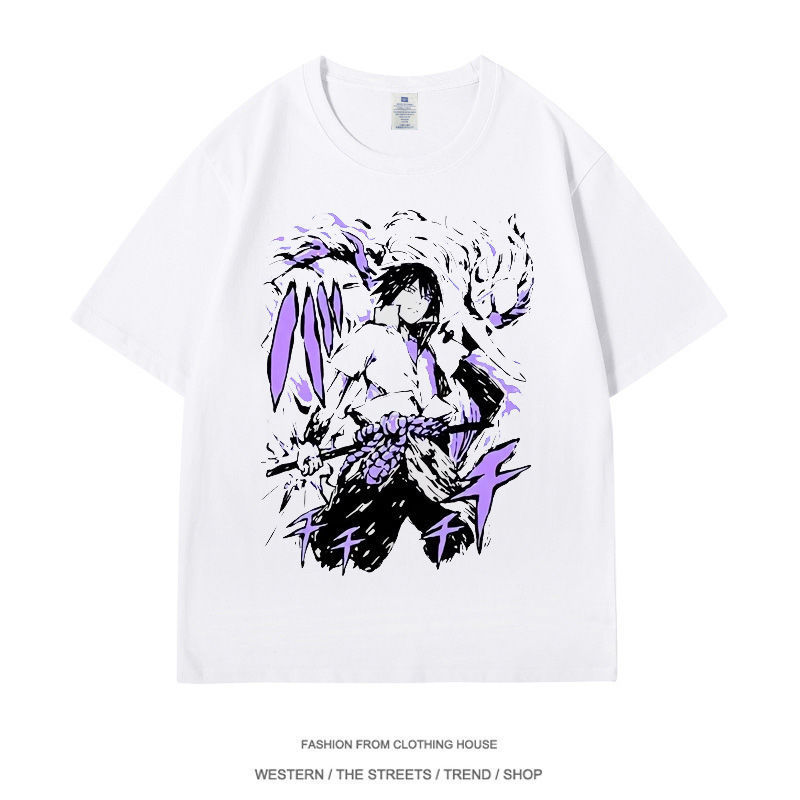 Naruto Clothes Anime Short-sleeved T-shirt Direct Spray Print Uchiha Sasuke Summer Top Men's Pure Cotton Loose