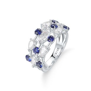 High-End Elegant Cultured Sapphire Moissanite Ring Fashionable S925 Sterling Silver Inlaid Sapphire Ring for Women