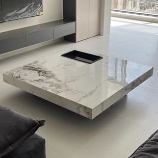 Italian Minimalist Home Living Room Designer Square Box Bright Slate Coffee Table Furniture Low Coffee Table
