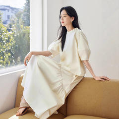 女性のためのシャツスーツスカート 2025 夏の新しいパフスリーブシャツ A ラインスカートエレガントな 2 点セット