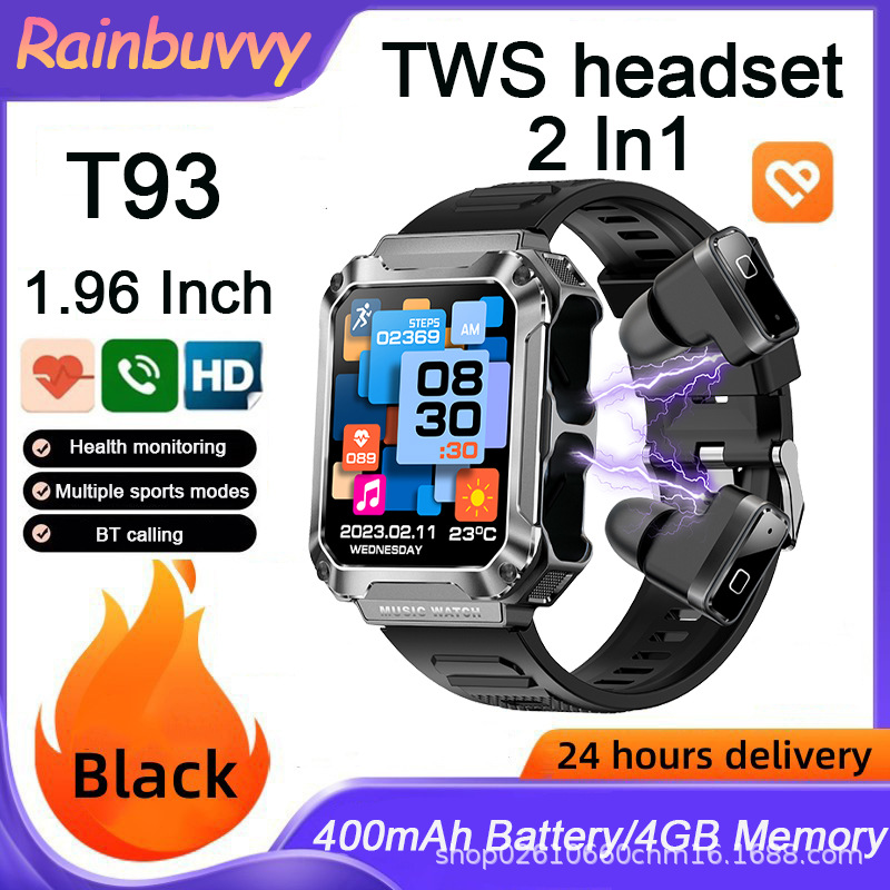 Cross-Border Tws Two-In-One T93 Blood Pressure and Heart Rate Monitoring Sports Bluetooth Headset Smart Watch