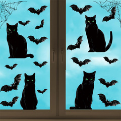 ハロウィンウィンドウステッカー、黒猫バットステッカー、リビングルームの壁装飾ウォールステッカー、蜘蛛の巣PVCホリデーシルエットステッカー
