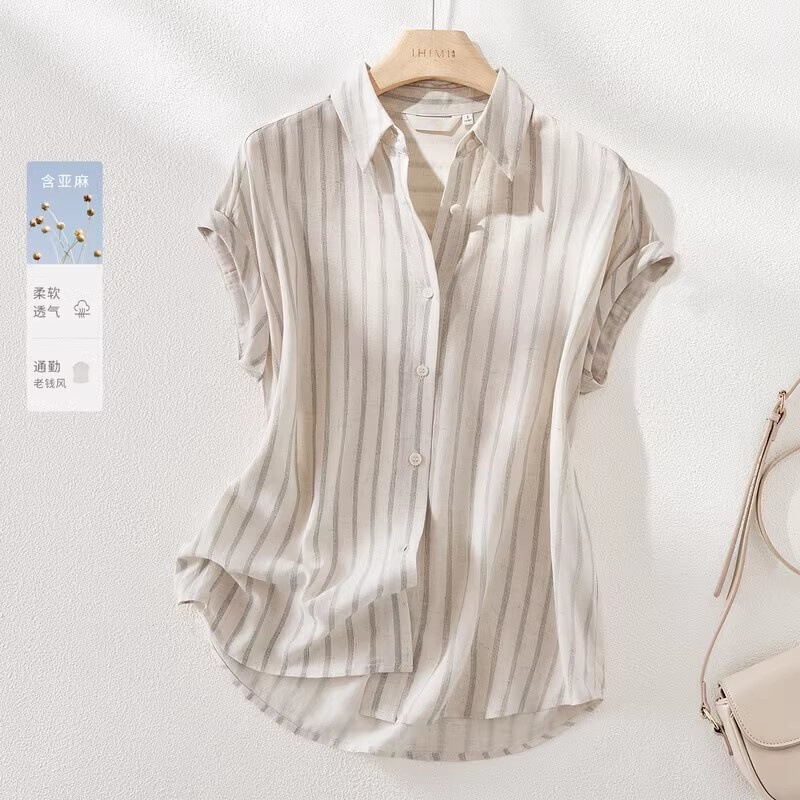 Laqian Style Linen Striped Fashion Shirt Women's 2025 Summer New Casual Slimming Top Laqian Style Linen Striped Fashion Shirt Women's 2025 Summer New Casual Slimming Top