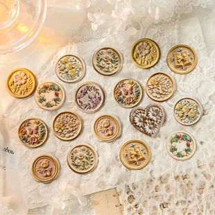 Mo ink sticker bag time mailbox series European retro flower paint embossed hand account envelope sealing sticker
