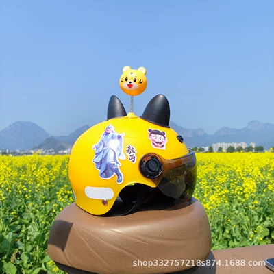 Helmet Cute Cartoon Anti-Fall Summer Motosiklet kaskı (dəbilqə) - yellow-ao-bing-sunscreen-glasses-black-cat-ears-tigger-3c-children-1-5-years-old-j02