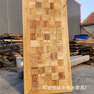 Old Elm Weathered Parquet Large Board Solid Wood Table Panel Homestay Commercial Tea Table Nostalgic Old Door Panel Tea Table Desk
