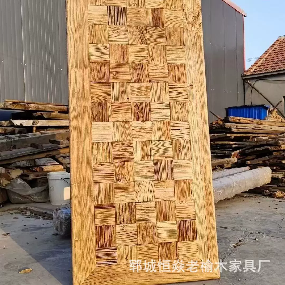 老榆木风化拼花大板实木桌面板民宿商用茶台怀旧老门板茶桌书桌