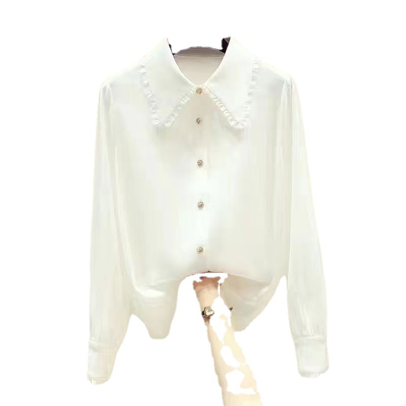 High-end Long-sleeved White Shirt Women's Spring New Flesh-covered Stylish Elegant All-match Long-sleeved Shirt with Trendy Design