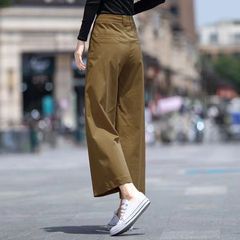 纯棉裤子女秋季薄款2025新款小个子九分裤高腰直筒阔腿裤女休闲裤