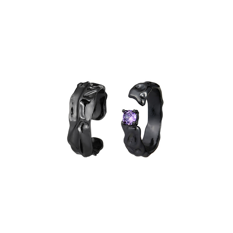 Vintage Stackable Rings For Men With Irregular Black Purple Diamond_voghion.com