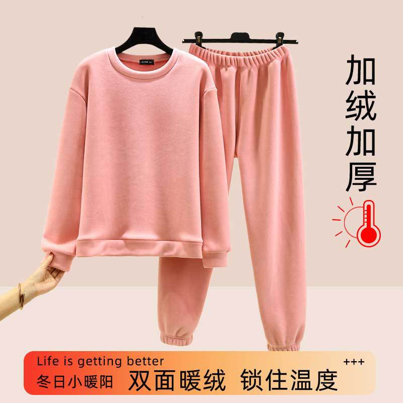 Thickened Fleece Pajamas Pajamas Women's Winter plus size Olympic Fleece Home Clothes suit Long-sleeved Warm T-shirt Warm Pants