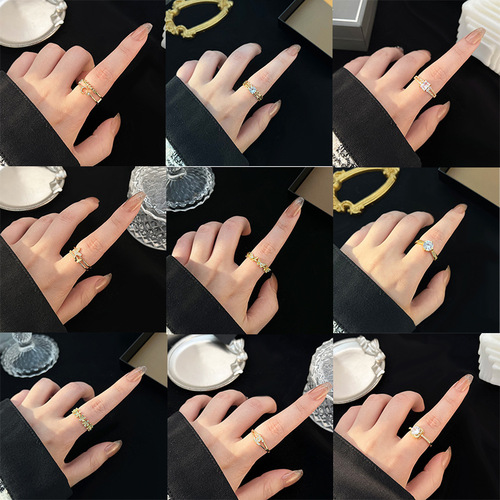 Korean style simple micro-paved zircon ring for women niche design high-end open ring ring hot girl hand jewelry wholesale