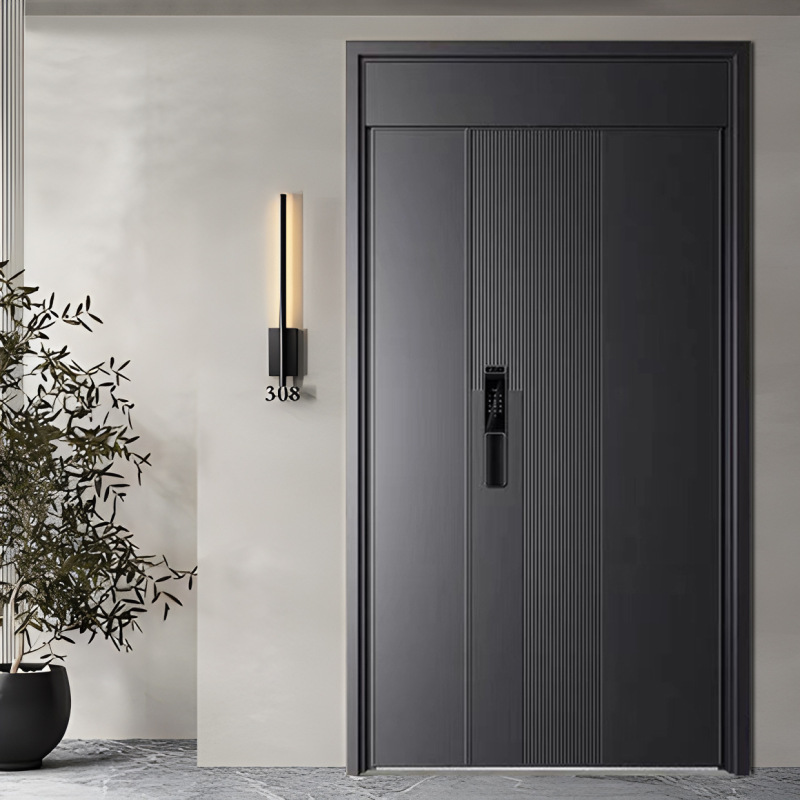 Intelligent security door carved cast aluminum door entrance door modern simple entrance door single door aluminum card villa door