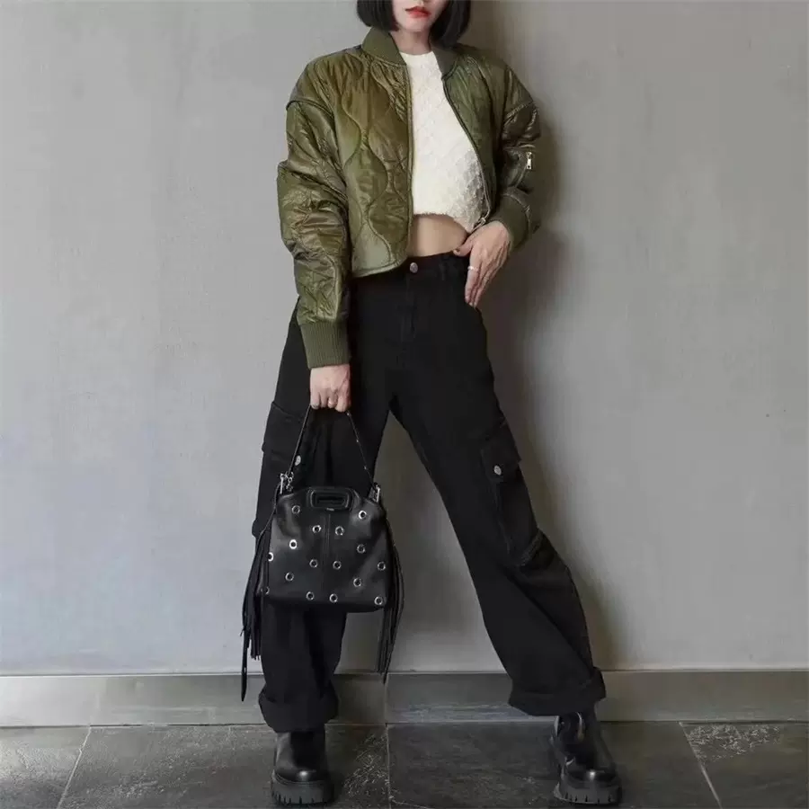 法式小众2024秋冬新款宽松绗缝棒球服轻薄棉服短款外套
