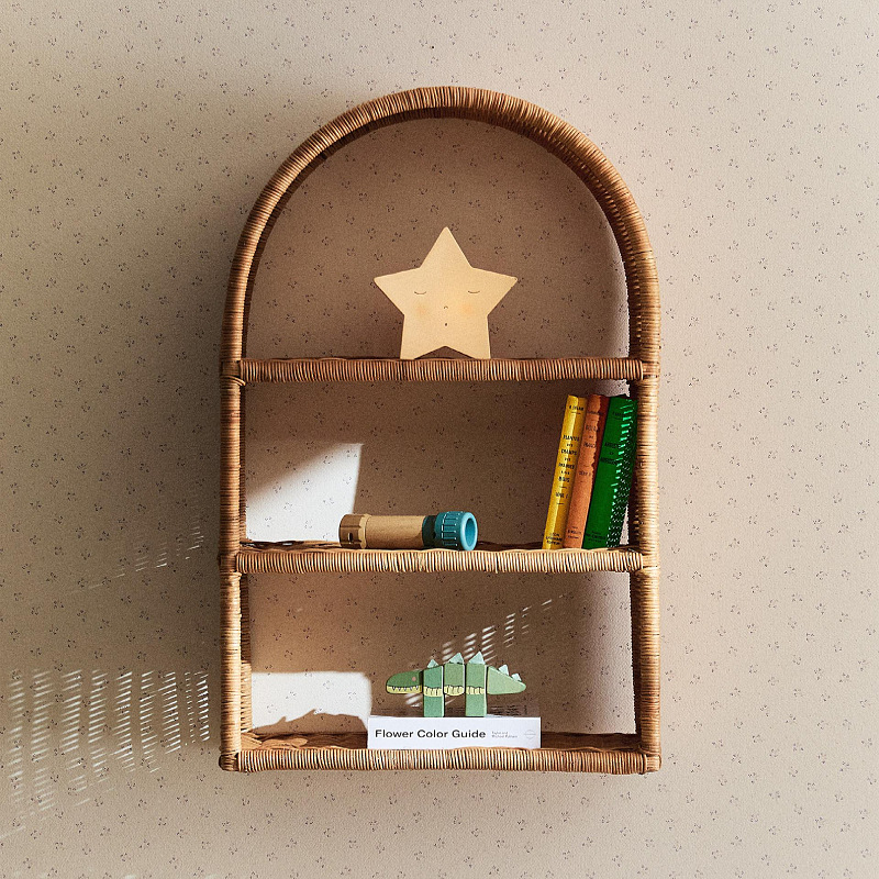 Estantes laminados tejidos de caña estantes de tres capas estantes de pared estantes de sala de estar dormitorio baño decoración del hogar estantes de almacenamiento