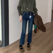 冬上新 十三行女装高腰弹力YKK拉链烟管小直筒九分法棍牛仔裤女士