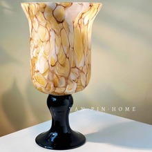 高级感艺术法式复古肌理高脚手工琉璃花瓶中古风灯插花装饰品摆件