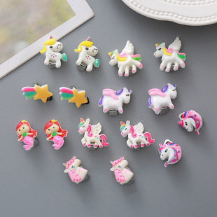 Children's Ear Clips Without Pierced Ears New Cute Unicorn Kidsren Baby Girl Princess Cartoon Pony Fake Earrings in Stock
