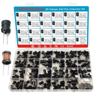 Minidodoca 25 Values 242Pcs Inductor Kit 1Uh to 100 Mh Dip Radial Power