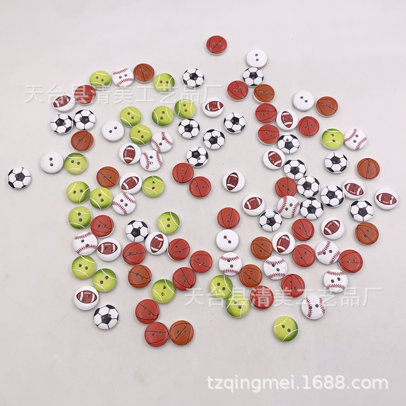 15mm equipo de fitness botones de madera bricolaje fondo blanco botones de fútbol botones de pelota 100 piezas por paquete