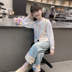 女童春装2025新款套装儿童汉服国风新中式三件套春秋款小女孩古风