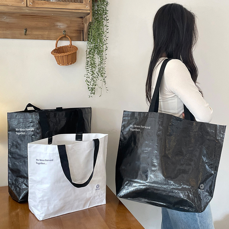 Portable woven bag factory in stock color printing film pp plastic bag boat-shaped nylon bag waterproof sack IKEA snakeskin bag