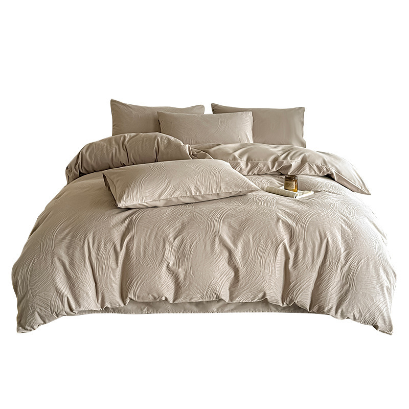 Washed Cotton Duvet Set - Luxury Jacquard Embossed 4 Piece Bedding_voghion.com