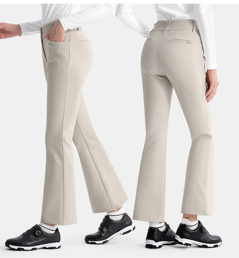 Quần golf nữ PGM hai lớp cạp cao ống loe giữ ấm tôn dáng — KUZ190-Quần ống loe màu đen, KUZ190-Kaki Sừng, KUZ190-Quần ống loe màu xanh hải quân, KUZ190-Quần ống loe màu trắng chi tiết 10