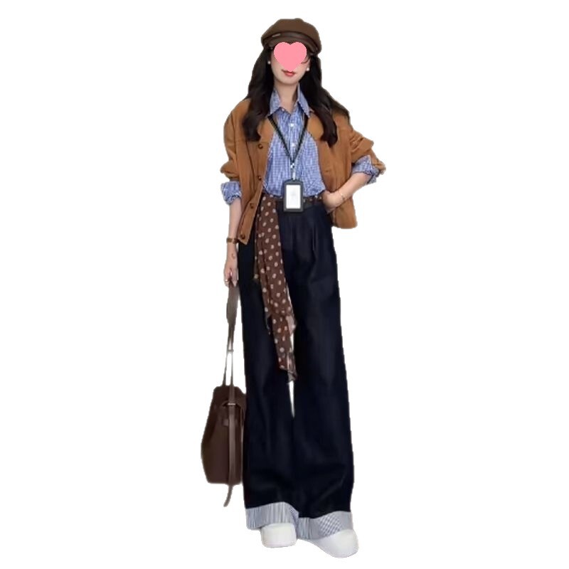 纯欲风辣妹套装女2025早秋新款韩系气质长袖外套衬衫阔腿裤三件套|undefined