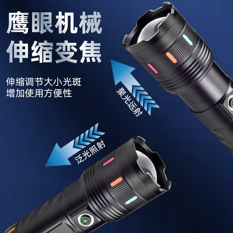 国境を越えた人気の屋外懐中電灯、強力な光レーザーキャノン、超高輝度、超長バッテリー寿命、多機能アルミニウム合金ミニ懐中電灯|undefined