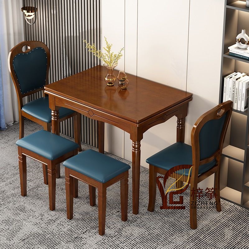 Small Apartment Chinese Style Foldable Dining Table and Chair Combination American Solid Wood Retractable Dining Table Multi-Functional Dining Table for Home Use