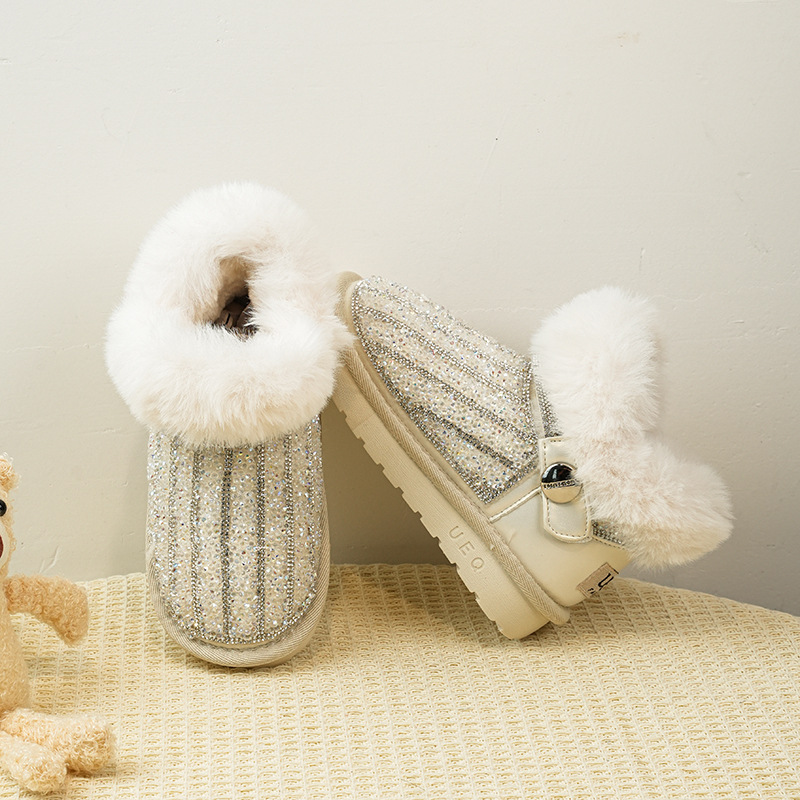 Botas de nieve de niñas 2025 invierno nuevo calentamiento de lana zapatos de algodón de niñas zapatos de lana para niños botas de algodón gruesas
